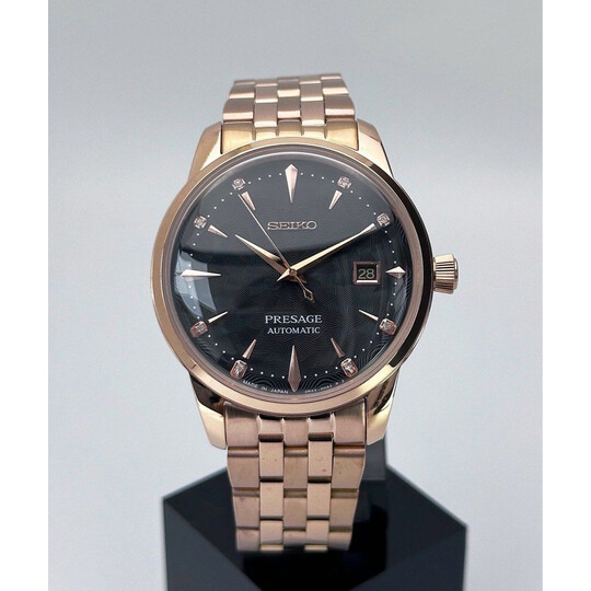 Custom Seiko Mod • Rose Gold Diamond Sakura Presage on Bracelet • 33mm